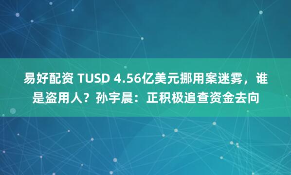 易好配资 TUSD 4.56亿美元挪用案迷雾，谁是盗用人？孙宇晨：正积极追查资金去向